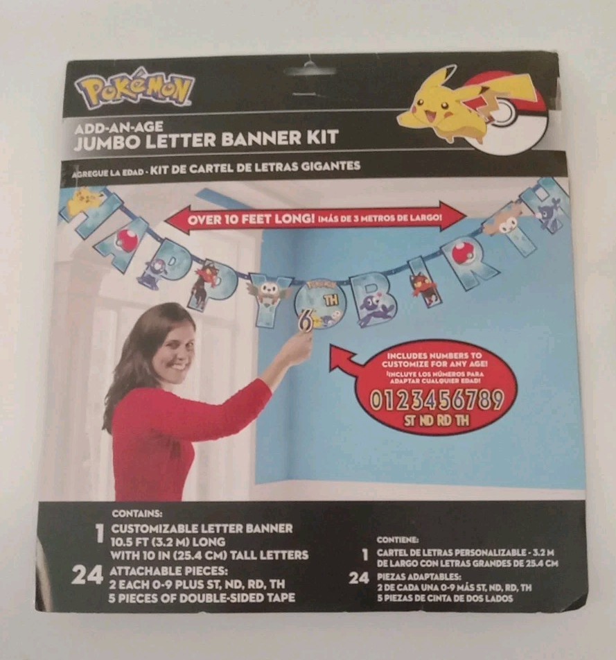 Pokemon Add an Age Happy Birthday Jumbo Letter Banner Kit New Party Decoration