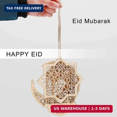 WILLBOND 12 Pcs Wood Ramadan Decorations Eid Decorations Islam Mubarak Wooden Or