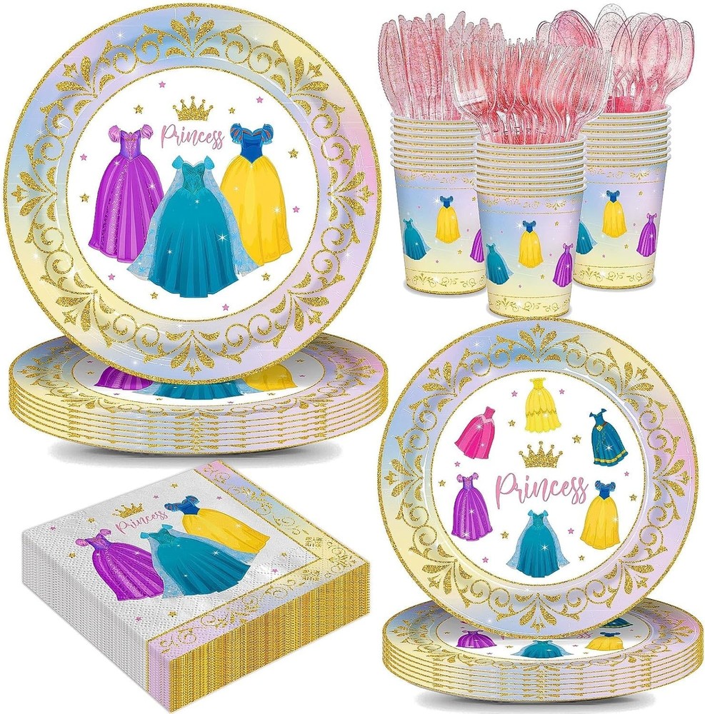 Princess Dress Disposable Party Tableware Set (Plates, Cups, Napkins, Utensils)