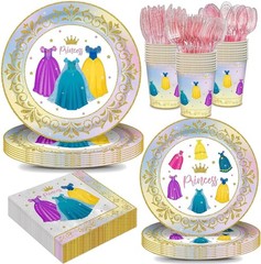 Princess Dress Disposable Party Tableware Set (Plates, Cups, Napkins, Utensils)