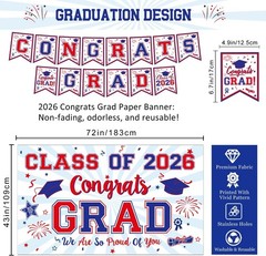 Elegant Red & Blue 2026 Graduation Decor: Banners, Balloons, and Backdrops