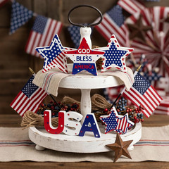 5Pcs 4Th of July Table Decorations Wooden Star Set, Patriotic Memorial Day Table