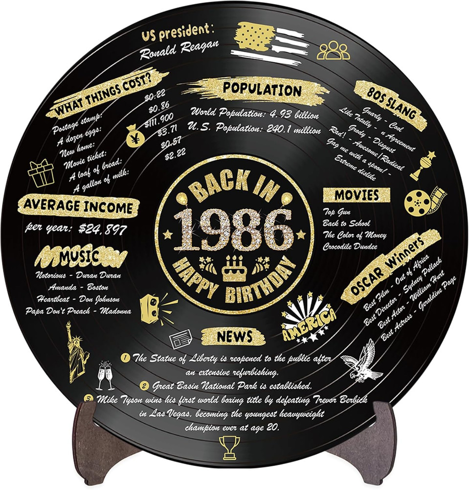 40Th Birthday Party Decorations for Men Women, Back in 1986 Poster Vinyl Record,