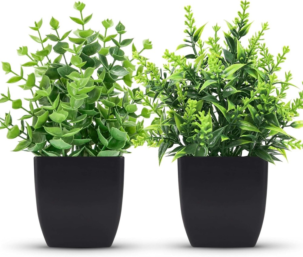 2 Pack Small Fake Plants Black Bathroom Accessories for Home Bedroom