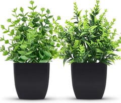 2 Pack Small Fake Plants Black Bathroom Accessories for Home Bedroom