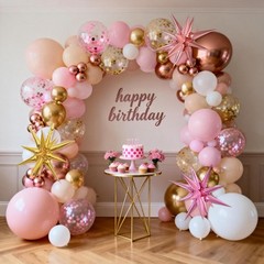 Rose Gold Balloon Arch Kit with Pink, Gold, and White Balloons for Parties