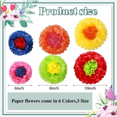 18 PCS Mexican Paper Tissue Flowers Colorful Fiesta Spring Floral Party Wall