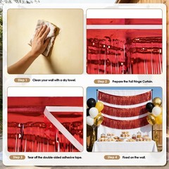 MAOFENG 4pcs Metallic Foil Fringe Garland 10FT 11.81 Inches X 9.84 Feet, Red