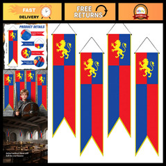Medieval Castle Party Banners – 4.6ft Lion Vertical Flags for Knight Theme Decor