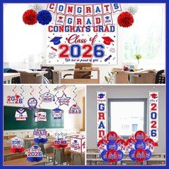 Graduation Decorations 2026 Set Red and Blue – Graduation Party Supplies with Co