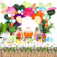 2 Pack Hawaiian Luau Grass Tablecloths, Hawaii Luau Table Skirt Party