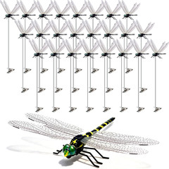 24 Pack 3D Dragonfly Clips, Fake Dragonflies with Stakes, Realistic Plastic Drag