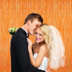 2 PCS Orange Tinsel Backdrop Foil Fringe Curtains Door Streamer Party