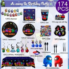 174 Pcs A-mong Us Birthday Decorations Banner Balloon Tablecloth Party Supplies
