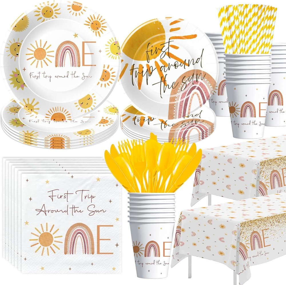 First Trip around the Sun Birthday Decorations Tableware – Boho Sunshine Sun 1St