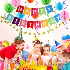 Multicolor Happy Birthday Decorations Set Supplies for Party Rainbow Banner Kit