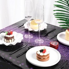 3 Pcs Oilproof Birthday Table Covers in Black Purple – Perfect for Parties!
