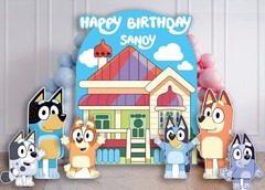 Bluey Family Prop &Backdrop,Bandit, Chilli, Bingo, Bluey, Socks & Muffin cutouts