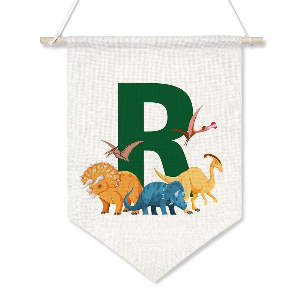 Green Letter R Flag Banner,Letter with Cute Animal Canvas Print Wall Art Post…
