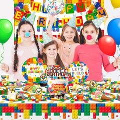 Building Blocks Party Decorations Lego Birthday Tableware Set Backdrop Balloons