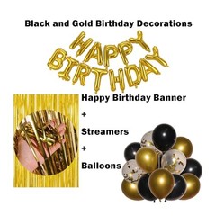 Black and Gold Birthday Decorations Happy Birthday Banner Gold Black Gold