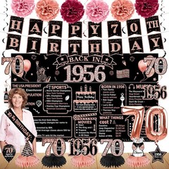 70th Birthday Decorations for Women, 21pcs the 1956 Banner Balloon Party Sup…