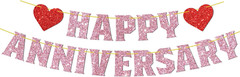 Happy Anniversary Banner Pink Glitter 10Th 20Th 30Th Wedding Birthday Anniversar