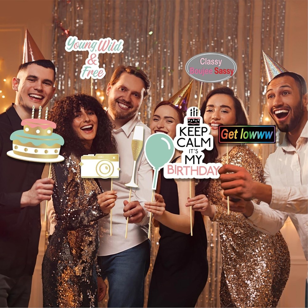 70pcs “ No Diy “ Birthday Photo Booth Props For All Ages “ Multi Colored “ Box S
