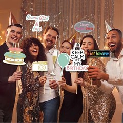 70pcs “ No Diy “ Birthday Photo Booth Props For All Ages “ Multi Colored “ Box S