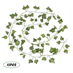 Flojery 78Ft 12pcs Silk Artificial Ivy Vine Hanging Leaves Plant Green