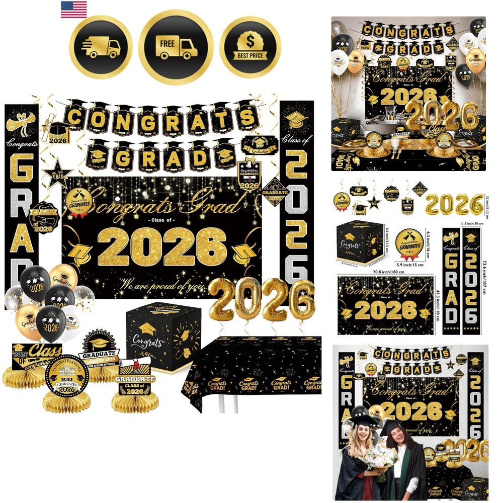 Graduation Decorations 2026 Party Supplies Banner Balloons Tablecloths