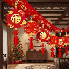 Chinese New Year Banner 2026 Spring Festival Home Décor Red Hanging Garland f…