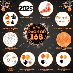 , 2025 Graduation Balloon Arch Kit 2025 – Huge, Pack of 168 | Orange and Black