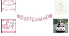 Pre-Strung Pink Just Married Banner – Glittery Party Decor for All Occasions