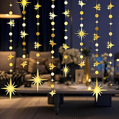 Glitter Gold Star Circle Dot Garland 30 Feet Twinkle Gold Star Circle Dot Ceilin