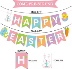 Happy Easter Banner – Multi-Colored, 5.12″ X 7″ Flags, Easter Party Decorations