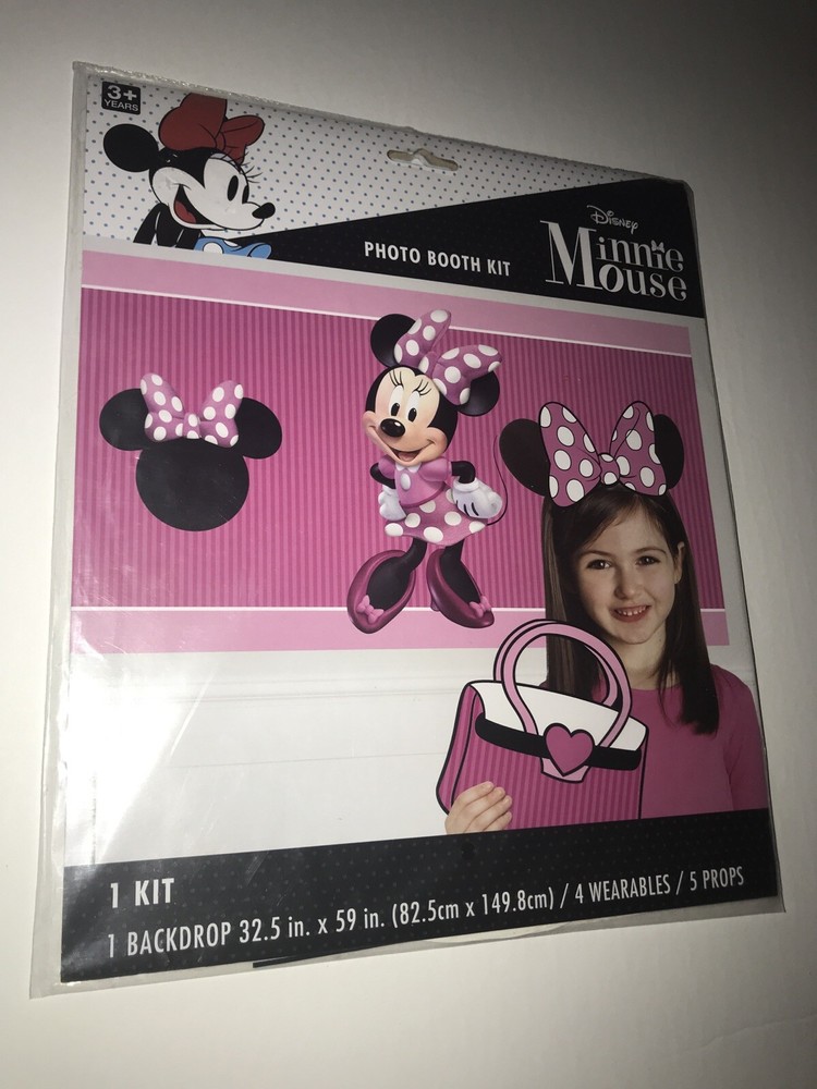 Disney Minnie Mouse Photo Booth Kit 1 Backdrop 4 Wearables 5 Props New