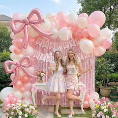 Pink Bow Party Decorations – Coquette Birthday Decorations Include Banner Pearl