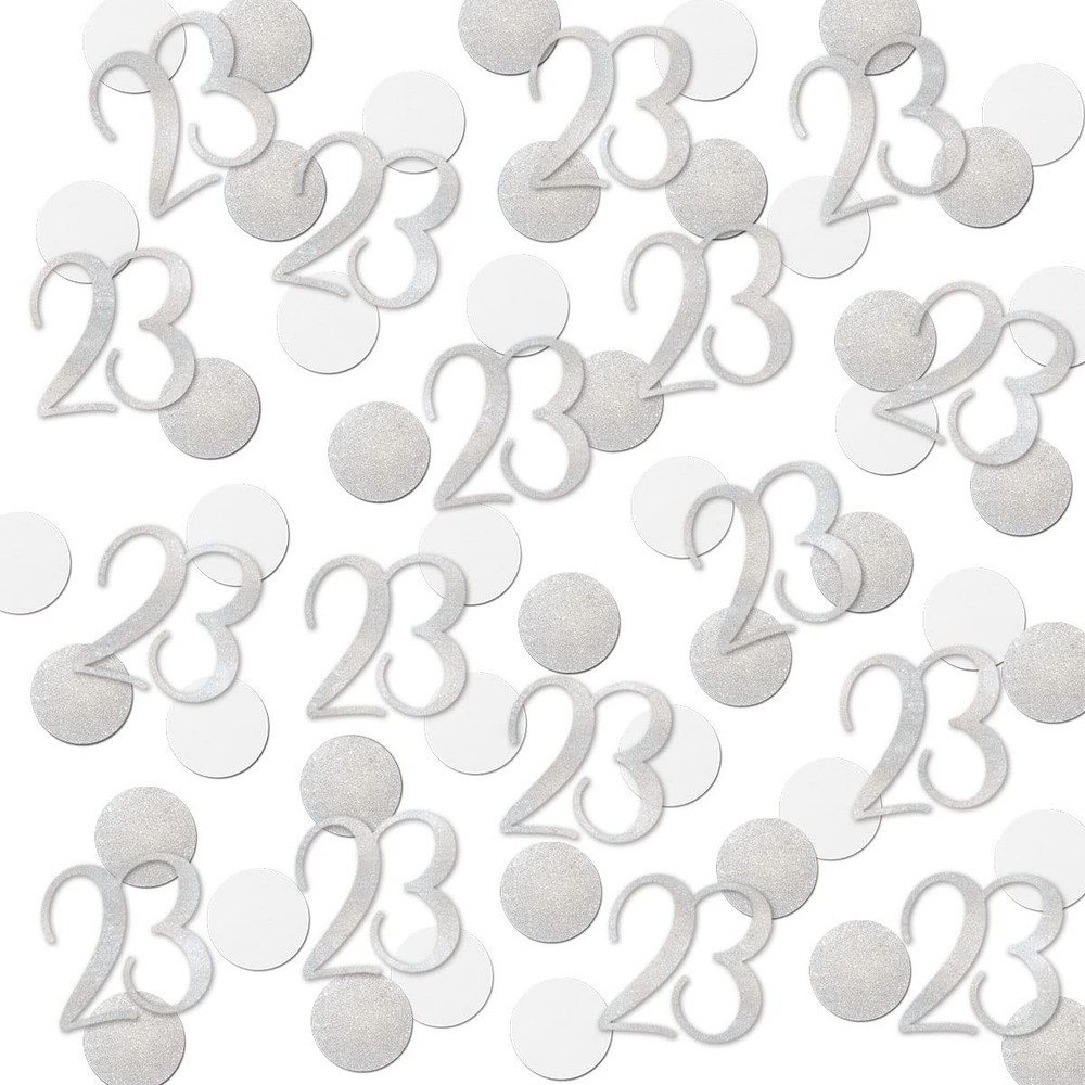 200 PCS Silver Glitter 23 Confetti 23rd Birthday Number Anniversary Decor