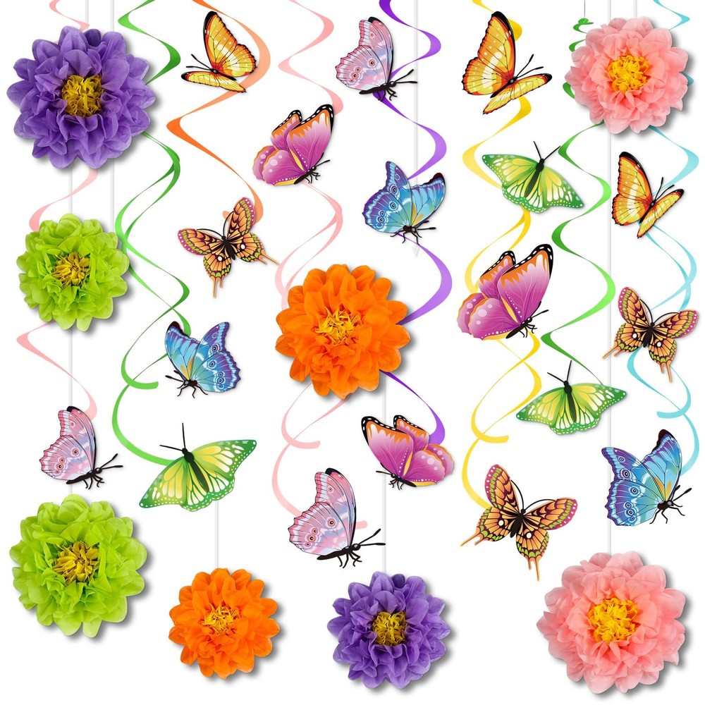 Pasimy 62 Pcs Spring 3D Flower Butterfly Hanging Swirls Decorations…