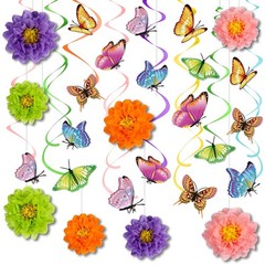 Pasimy 62 Pcs Spring 3D Flower Butterfly Hanging Swirls Decorations…