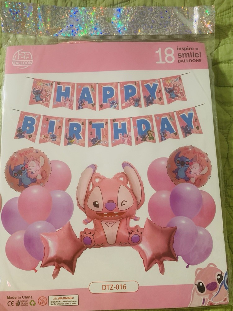Stitch Angel Theme Birthday Party Decorate Supplies，Balloon and Banner Set