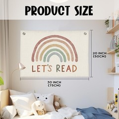 Read Linen Banner – Boho Classroom Decor, Reading Room Wall Hanging, Rainbow …