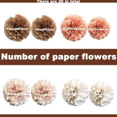 Tissue Pom Poms Wedding Party Dusty Pink Brown Pastel Cream Flowers 20 Pieces