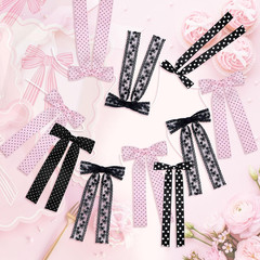 Black and Pink Polka Dot Bow Garland, Black Lace Ribbon Bows Banner Garland Deco