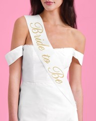 2 PCS Bride And Groom Sash Duo White Black Satin Gold Foil Wedding Party