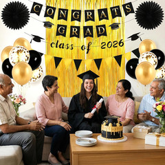 Graduation Decorations 2026, Black Gold Party Decor with Congrats Grad, Class of