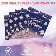 41Pcs Navy Blue Rose Gold Birthday Decorations Happy Birthday Party Tableware Se