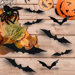 FEILIBAY 60 Pieces Halloween Bats Decoration, 4 Size 3D Multi Size, Black