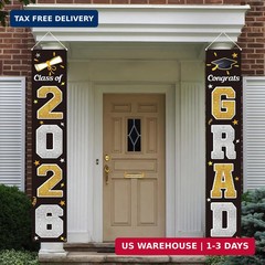 KMUYSL Graduation Decorations Class of 2026, Gold & Black Congrats Grad Banner H